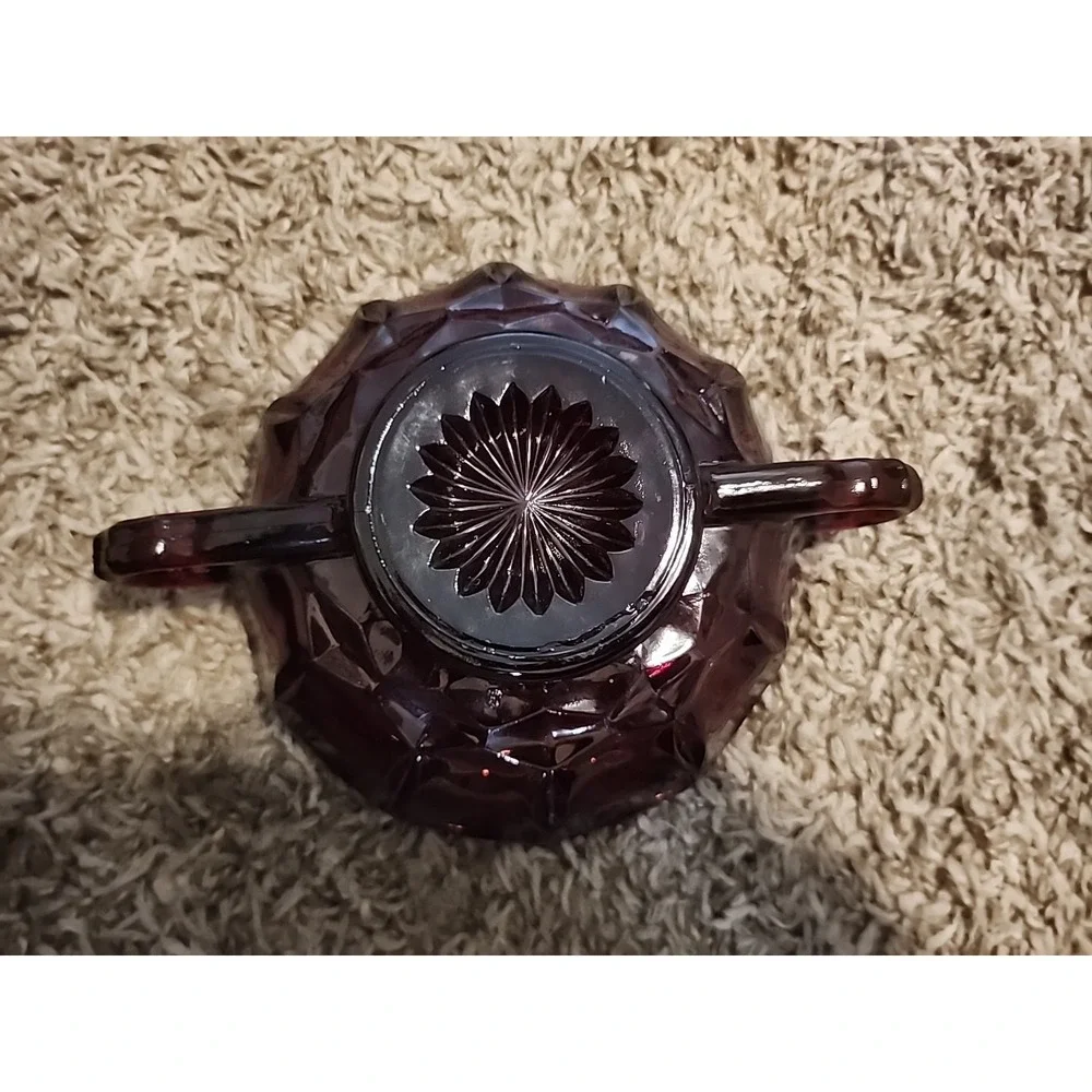 RARE! Anchor Hocking‎ Fairfield Pattern Ruby Red Glass Bowl 2 Handles 1950s